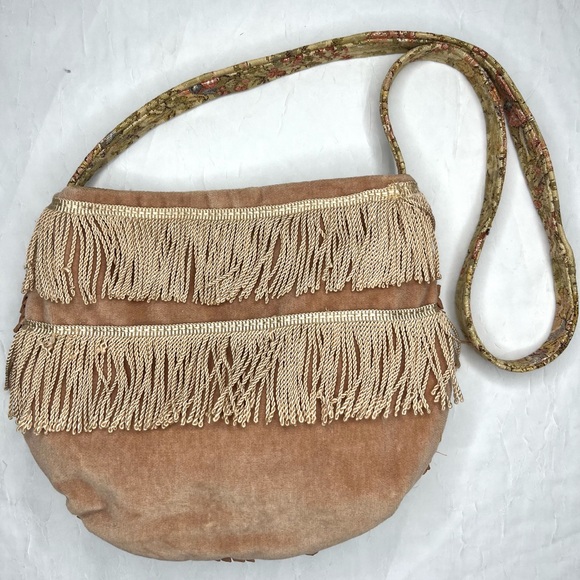 Vintage Daphne Canvas Tassel Pastel Crossbody Purse Cottage Fringe Pink Antique - Picture 6 of 10